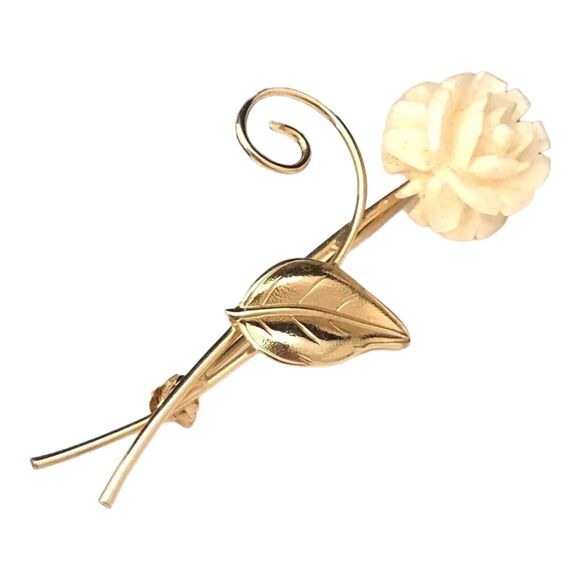 Vintage Pin Brooch Celluloid Flower Design Gold Tone Estate Jewelry 6D - Picture 1 of 5